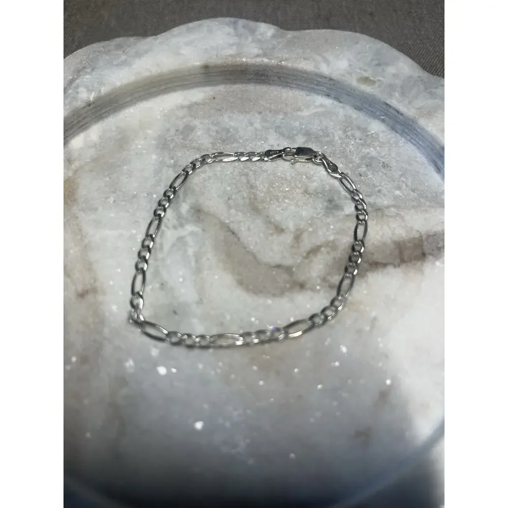 925 Sterling Silver Figaro Chain Bracelet 7 in Lobster Clasp Signed